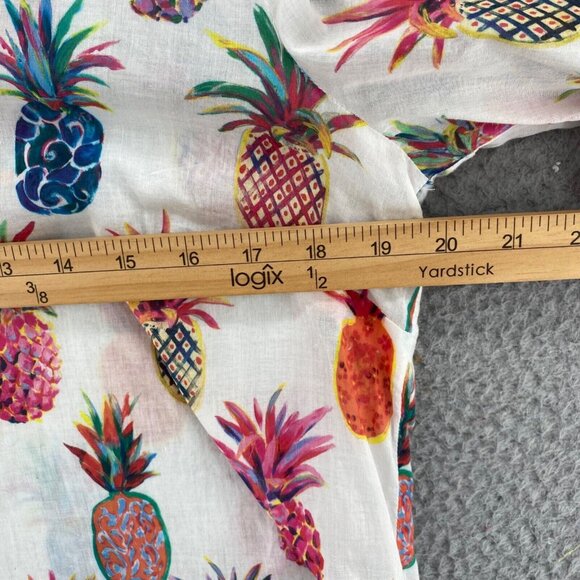 J Crew Shirt Womens 2 White Multi Pineapple 1/4 Button Up Collared Long Sleeves - Picture 7 of 11